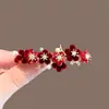 Presilha de Cabelo Floral Vermelha Vintage, Elegante Grampo de Meio Rabo de Rosa, Presilha de Mola para Rabo de Cavalo, Grampo Lateral para Mulheres