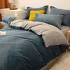 Conjunto de quatro peças de leite veludo espesso de inverno, conjunto de três peças de flanela, lençol e capa de edredom, antiestático para dormir nu, impressão e tingimento reativos