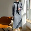 Outono e Inverno Roupa Externa de Gola V Curta High-End Dupla Face para Mulheres Saia 100% Lã Pura Blazer Elegante Slim