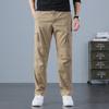 Pantalones casuales de trabajo de algodón puro grueso de otoño e invierno en stock, pantalones casuales lavados de talla grande y rectos con múltiples bolsillos para hombre.