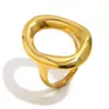 Anillo Minimalista de Moda con Venta Caliente Transfronteriza Europea y Americana, Joyería de Acero Inoxidable Chapado en Oro de 18K, Anillo Geométrico Hueco con Interfaz