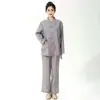 Conjunto de Ropa de Monje Budista de Algodón para Hombres y Mujeres, con Botones de Tela, Engrosado para Meditación de Invierno