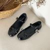 Zapatos Planos Redondos con Lazo Estilo Francés para Mujer, Nuevos Zapatos de Cuero Versátiles Verano 2025, Zapatos Mary Jane Bajos para Combinar con Faldas