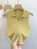 Chaleco de punto sin mangas tejido a mano con cuello polo de estilo coreano y punto de ochos para mujer, nuevo chaleco de color liso para primavera-verano con cuello retorcido y corte ajustado