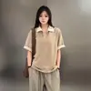 Camiseta Casual Polo de Manga Curta Patchwork Color-Block Estilo Americano Old Money para Verão, Unissex, Confortável, Respirável, Fresca, Design de Manga Curta