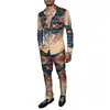 Moda Masculina Primavera/Verão 2025 Terno de Camisa Marca Estampada Peça Dupla Manga Longa Slim Respirável Algodão Estilo Elegante