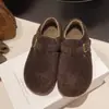 Sapatos Birkenstock Femininos 2026 Outono Inverno Batatazinha de Lã Escondida Altura Aumento Um Passo Plush Forrado Sapatos de Algodão Quentes Sapatos Peludos Cinza