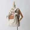 Nova Mochila de Lona Moda Japonesa e Coreana Estilo Executivo Lona com Bolsa de Couro de Vaca Mochila Casual Versátil