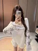 Blusa T-shirt de moda estilo americano con letras de estrella y pedrería para mujer, diseño de verano, holgada, transpirable, fresca, top de manga larga