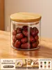 Bote Sellado de Bambú y Vidrio Color Original Caja de Almacenamiento para Snacks, Frutos Secos y Productos Deshidratados Contenedor de Almacenamiento de Vidrio de Alto Borosilicato