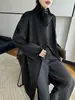 Abrigo de lana de corte holgado estilo coreano con cuello alto para mujer, nuevo corte holgado, talla grande, abrigo de cachemira doble faz, efecto adelgazante
