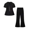 Pantalones acampanados transfronterizos, cuello en V del Sudeste Asiático, moda de AliExpress, superventas, conjunto de top tipo falda y pantalones para mujer europeo y americano