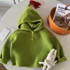 Suéter Infantil com Capuz 2026 Outono Novo Estilo Coreano Meninos e Meninas Casual Desenho Animado Fofo Cor Sólida Malha Top