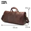 Bolso de Viaje de Cuero Crazy Horse León de Acero de Gama Alta Original Hecho a Mano de Cuero Genuino Bolso Cruzado de Hombro para Hombre