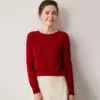 Suéter minimalista 100% caxemira pura para mulheres, gola redonda, manga longa, tricotado, casual, adequado para o trajeto diário, camisa base pullover macia e confortável