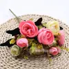 Camelia de Flores Artificiales de Seda Otoñal 5 Horquillas 10 Brotes de Té Perla Ramo de Rosas de Té Pequeñas Decoración del Hogar Boda Flores de Simulación