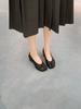 Zapatos de tacón grueso de color sólido para mujer, versátiles, modernos, con punta dividida, para el trabajo, zapatos retro de punta poco profunda tipo 'pata de cerdo', zapatos elegantes de tacón de pezuña de oveja