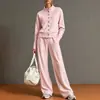 Ropa independiente transfronteriza europea y americana para mujer 2026: conjunto nuevo de cárdigan de color liso con cuello alto y pantalón de pierna ancha