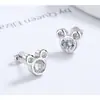 Pendientes de botón de plata de ley s925 con cabeza de Mickey simples de dibujos animados incrustados con diamantes, joyería de oreja pequeña linda simple nueva y moderna