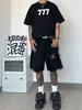 Shorts de Mezclilla Negros Deshilachados y Rotos para Hombre con un Diseño Único, Shorts Rectos de Cinco Puntos Vintage de Calle con Tres Rayas de Verano