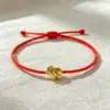 Pulsera de Hilo de Oro Duro de 999 de Oro Puro con Cuenta Giratoria de la Suerte del Signo Zodiacal Oveja Oveja Propicia Año del Zodiaco Cuerda Roja de Cuero Venta al por Mayor