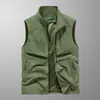 Colete de Trabalho ao Ar Livre Masculino Primavera e Outono Casual com Múltiplos Bolsos com Aba Colete Roupas de Pesca Colete Colete Esportivo Jaqueta Tendência