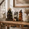 Conjunto de Três Figuras de Bruxa de Madeira Envelhecida Estilo Retrô Americano Decoração de Mesa para Halloween Bonecas de Bruxa Estilo Rústico