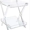 Mesa de Bandeja Rectangular de Acrílico con 2 Niveles de Almacenamiento, Mesa Auxiliar Pequeña Moderna Transparente para Colocar Café, Bebidas, Etc., Personalizable
