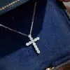Collar cruz de moda transfronterizo para mujer, cadena para clavícula de moissanita estilo ins, colgante chapado en platino, venta al por mayor directa de fábrica