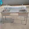 Fregadero de Cocina Comercial, Doble Fregadero, Fregadero Individual, Fregadero Doméstico para Lavar Platos de Acero Inoxidable Engrosado, Lavabo para Lavar Verduras con Soporte de Plataforma