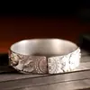 Pulsera de Plata de Ley 999.9 con Personalidad, Estilo Étnico de Moda, Flor de Peonía Floreciente, Versión Ancha Simple
