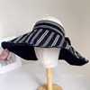 Visera de Moda a Rayas de Ala Ancha para Mujer, Nuevo Estilo de Verano, Sombrero con Protección Solar que Cubre el Rostro, Sombrero de Tela para el Sol para Vacaciones y Viajes Diarios