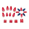 Parches de Manicura de Longitud Media con Forma de Almendra Rojos y Azules Parches para Uñas del Día de la Independencia Parches de Manicura Degradado de Estrellas Difuminados