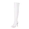 Novas Botas de Couro Patente Estilo Europeu e Americano Acima do Joelho, Botas para Pole Dance, Botas de Salto Alto para Street Dance, Tamanhos Grandes 40-48, Exportação