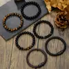Pulsera de hombre apilable de estilo hip-hop punk con cuentas, pulsera de cuero con cierre magnético, ópalo negro y ojo de tigre, transfronteriza