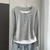Camiseta de Manga Larga Falsa de Dos Piezas con Bloques de Color Talla Grande para Mujer Otoño Holgada Cubre Imperfecciones Top Base Adelgazante para Mujeres de Talla Grande para Salir