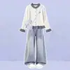 Cardigã Xadrez Color-Block Moderno para Crianças Maiores Conjunto Jeans com Laço Estilo College Primavera/Outono 2026