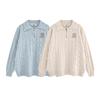 Suéter de cuello polo bordado con media cremallera estilo academia americana, para hombre y mujer, suéter holgado de otoño e invierno que combina con todo para parejas.