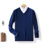 Outono e inverno New Business camisola de lã pura estilo ocidental com decote em V engrossado de malha inferior leve luxo elegante camisola de lã masculina elegante