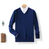 Suéter masculino gola V novo para Outono e Inverno, pulôver simples clássico, cor sólida, blusa de malha para usar por baixo Volkswagen