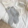 Meias de Cano Médio Sem Costura com Bordado Original Estilo Coreano de Início de Primavera, Tema Cachorro, Meias de Cano Médio Tendência Desenho Animado para Mulheres