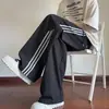 Pantalones de Seda Helada de Secado Rápido a Rayas para Hombre, Verano, Finos, Holgados, Pierna Ancha, Pantalones Deportivos para Chicos, Pantalones Casuales para Jóvenes