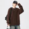 Outono e Inverno 2025 Gola Redonda Malha com Padrão de Cânhamo Masculina Estilo Japonês Retrô Versátil Malha Solta Pulôver Estilo Casual