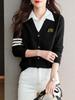 Suéter de punto falso de dos piezas con cuello de camisa, se puede usar fuera del suéter para mujer, nuevo top elegante Otoño e Invierno 2025 con camisa de base