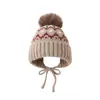 Touca Aquecedora de Orelhas Jacquard Fair Isle Vintage, Touca de Lã com Pompom para Outono e Inverno, Touca de Tricô Quente Estilo Nórdico