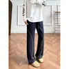 Calça Moletom Bordada Estilo Americano Corte Chanfrado Masculina Outono Senso de Design Calça de Perna Larga Solta Calça Casual de Perna Reta Estilo Preguiçoso