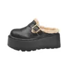 Zuecos de plataforma gruesa para mujer estilo Birkenstock que aumentan la altura para uso en exteriores, Nuevos mocasines de felpa para Otoño e Invierno 2026, Pantuflas de algodón peludas