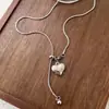 Collar Minimalista de Plata con Colgante de Amor para Mujer Otoño e Invierno Lujo Ligero Acero de Titanio de Gama Alta Cadena Larga de Lana Extraíble Accesorios