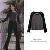 Entrega em uma peça Camiseta feminina de manga raglan americana estrela Zhao Lusi igual outono manga longa modelagem justa top hot girl ins