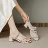 Sandalias para Mujer Estilo Hada Modelo Nuevo 2026 con Tiras de Pedrería, Tacón Grueso Sandalias Romanas de Tacón Alto, Tendencia Calzado de Verano para Mujer de Dos Formas de Usar